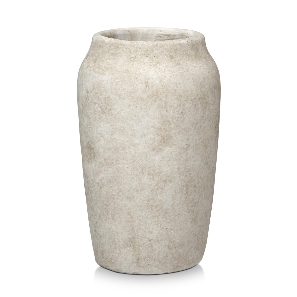 Briful rustic vintage ceramic vase with a wide mouth for full floral arrangements.