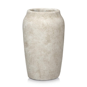 Briful rustic vintage ceramic vase with a wide mouth for full floral arrangements.