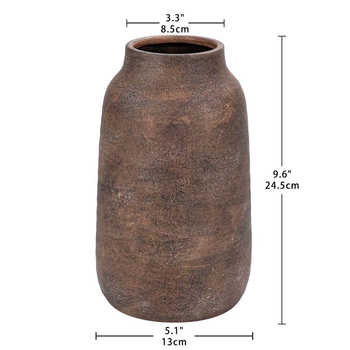 Briful vase texture closeup reveals antique white-wash glaze and tactile details.