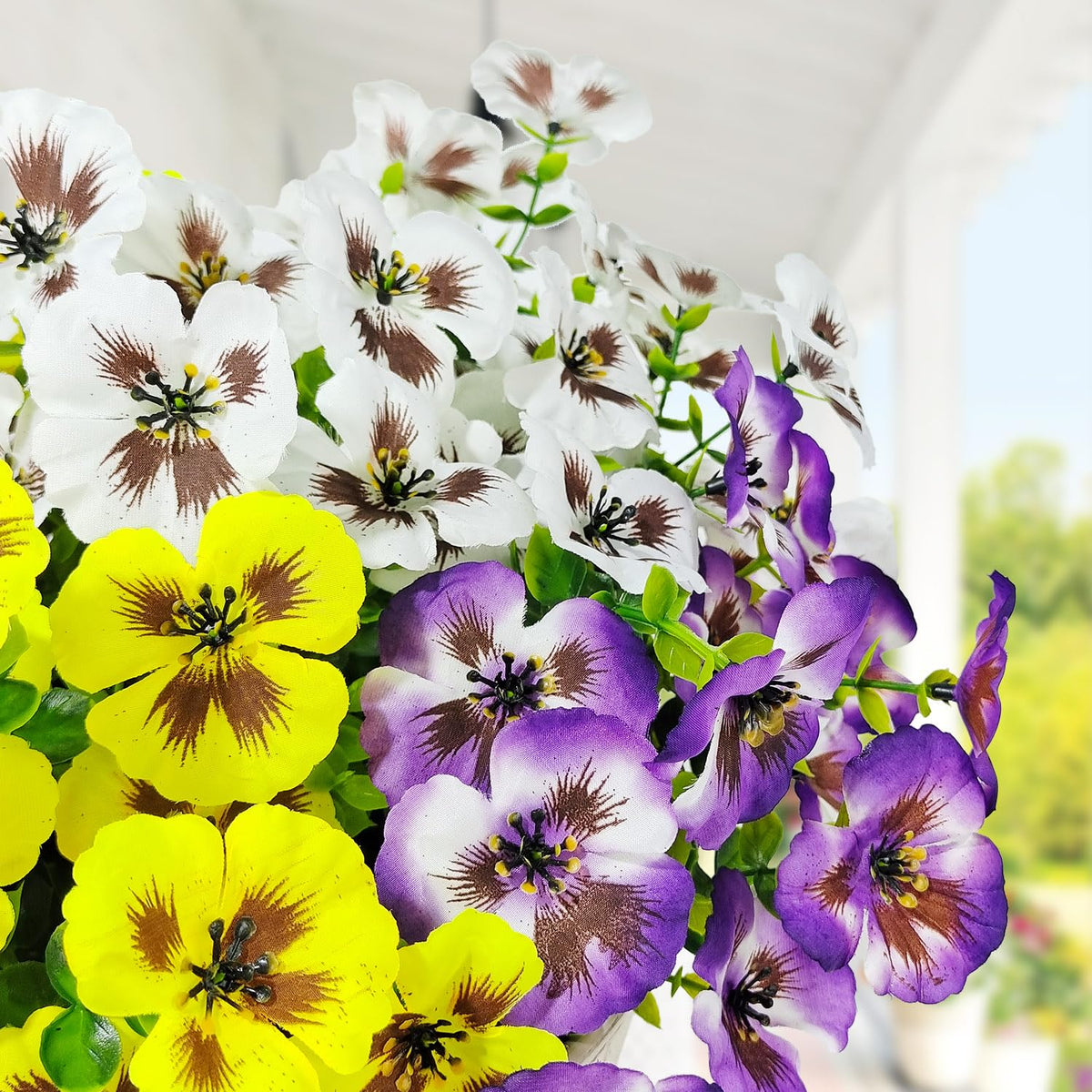 BRIGEA hand-painted petals plus eucalyptus leaves create lifelike texture.