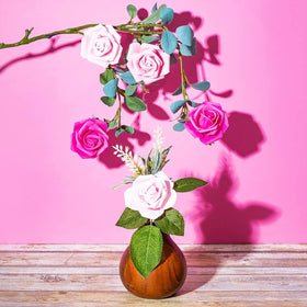 Bright Creations foam rose heads mixed pink shades for vibrant centerpieces.