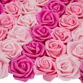 Bright Creations foam rose heads in soft pink tones for elegant DIY backdrops.
