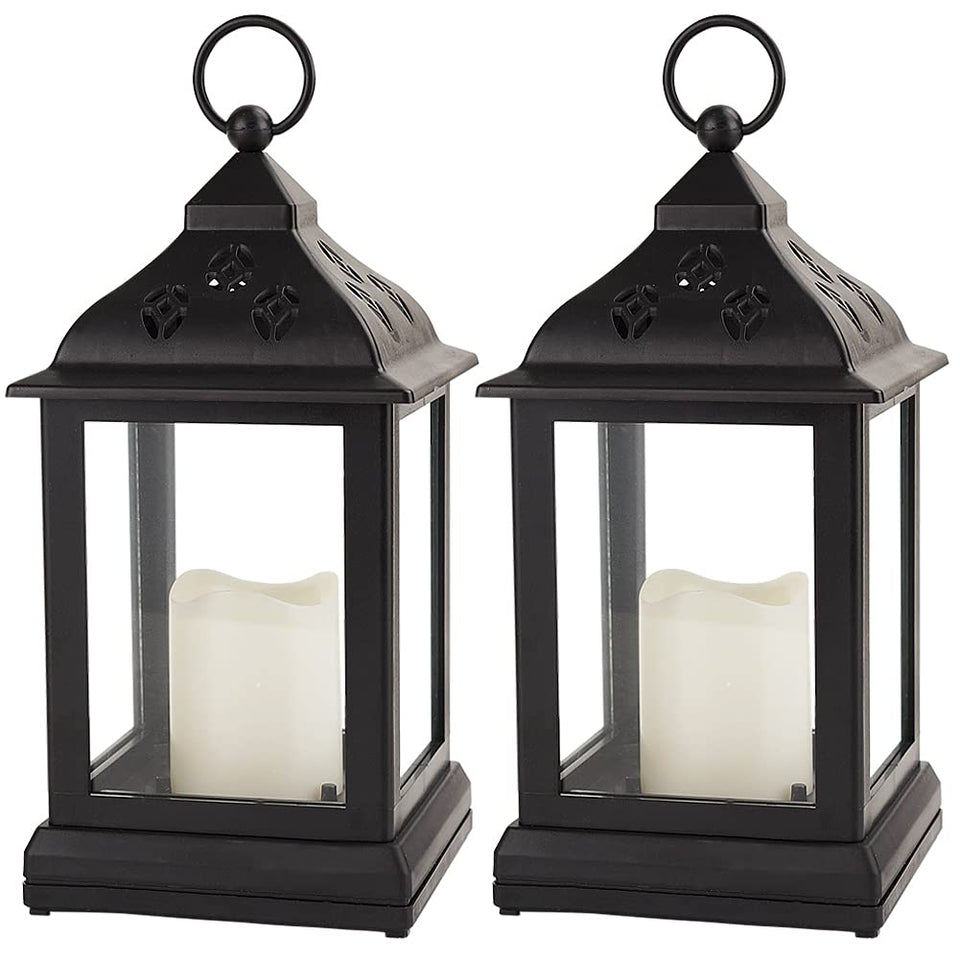Bright Zeal 2-pack 9.5-inch vintage lantern with LED candle for warm indoor ambiance.