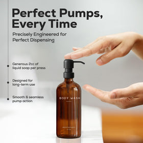 Brighter Barns 16oz PET bottles with corrosion-proof stainless pumps.