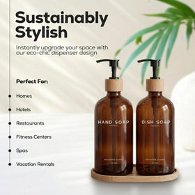Brighter Barns amber glass dish dispenser with pump keeps soap mess-free