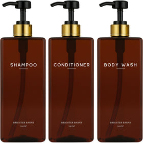 Brighter Barns Amber shampoo dispenser front view for elegant shower organization.
