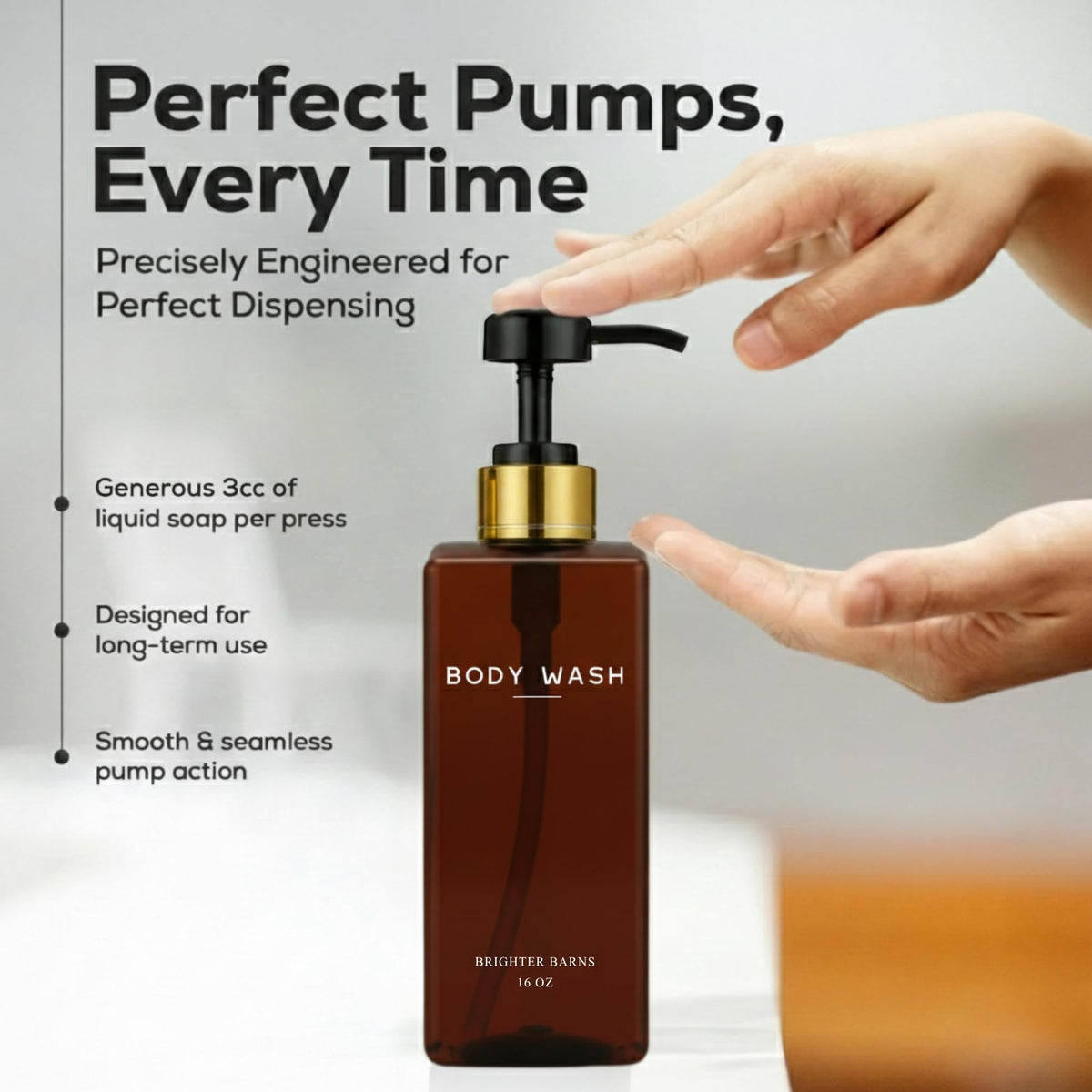 Brighter Barns Amber dispenser packaging highlights gift-ready presentation.