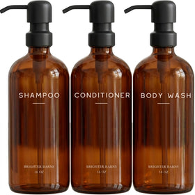 Brighter Barns amber shampoo dispenser for stylish shower upgrade.