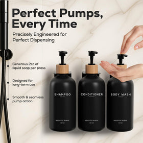 Rustproof bamboo pumps add premium feel to each dispenser.