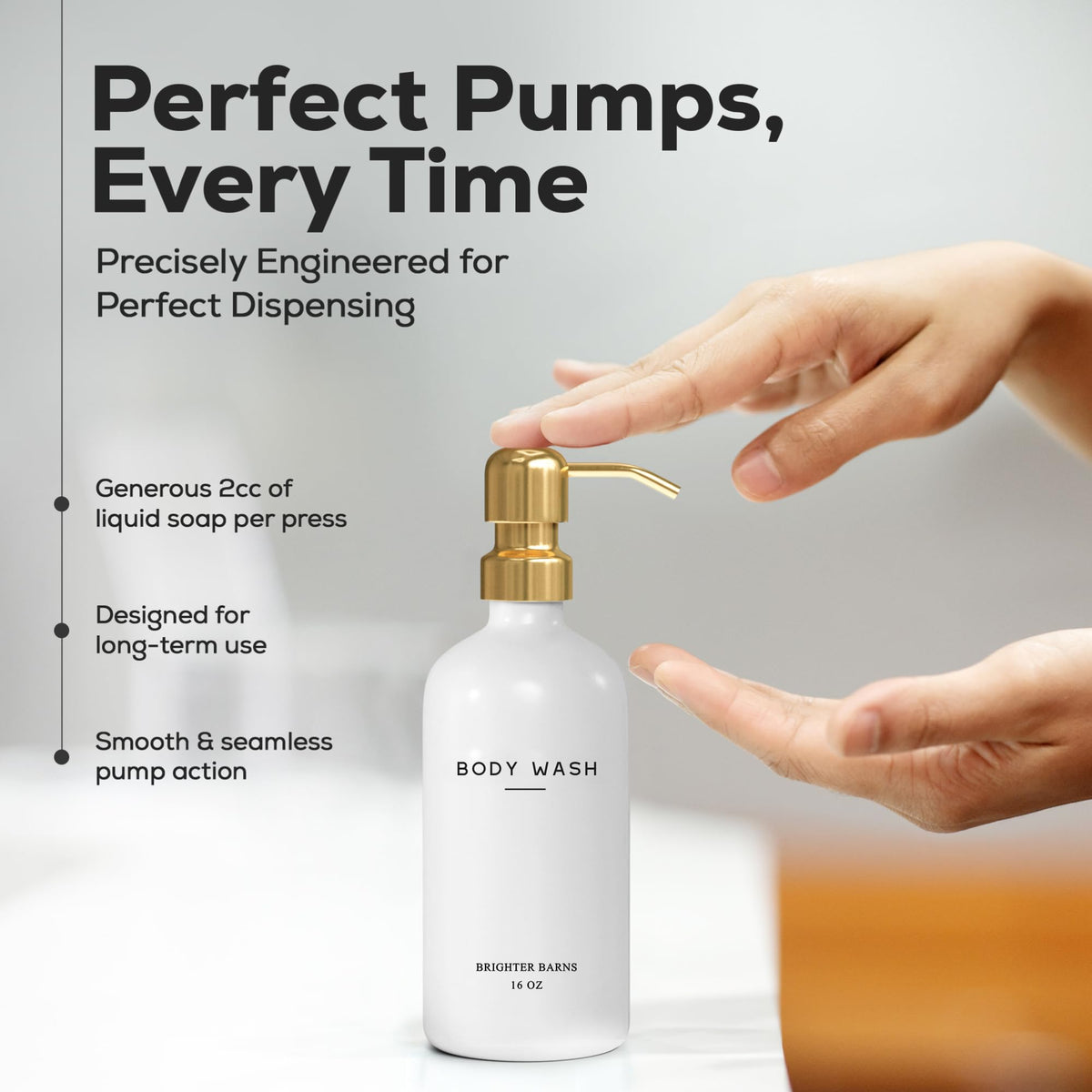 Brighter Barns body wash dispenser 16oz bottle with pump for refreshed showers