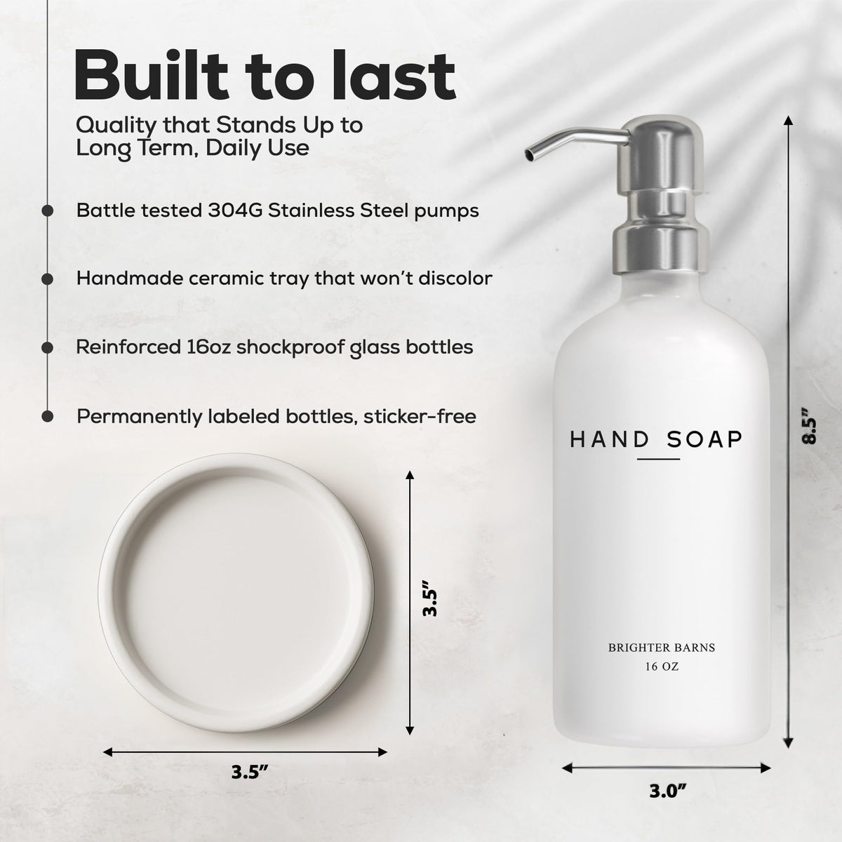 Detail of Brighter Barns ceramic tray accompanying the soap dispenser