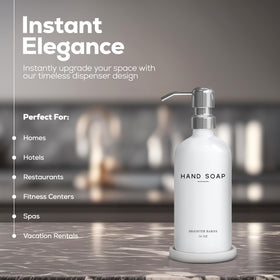 Close-up of Brighter Barns glass dispenser pump showing premium finish