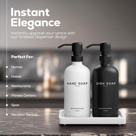 Brighter Barns hand soap dispenser close-up highlights durable stainless steel pumps.