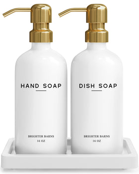 Brighter Barns glass dispenser bottle-pump with gold finish, ideal for hand soap.