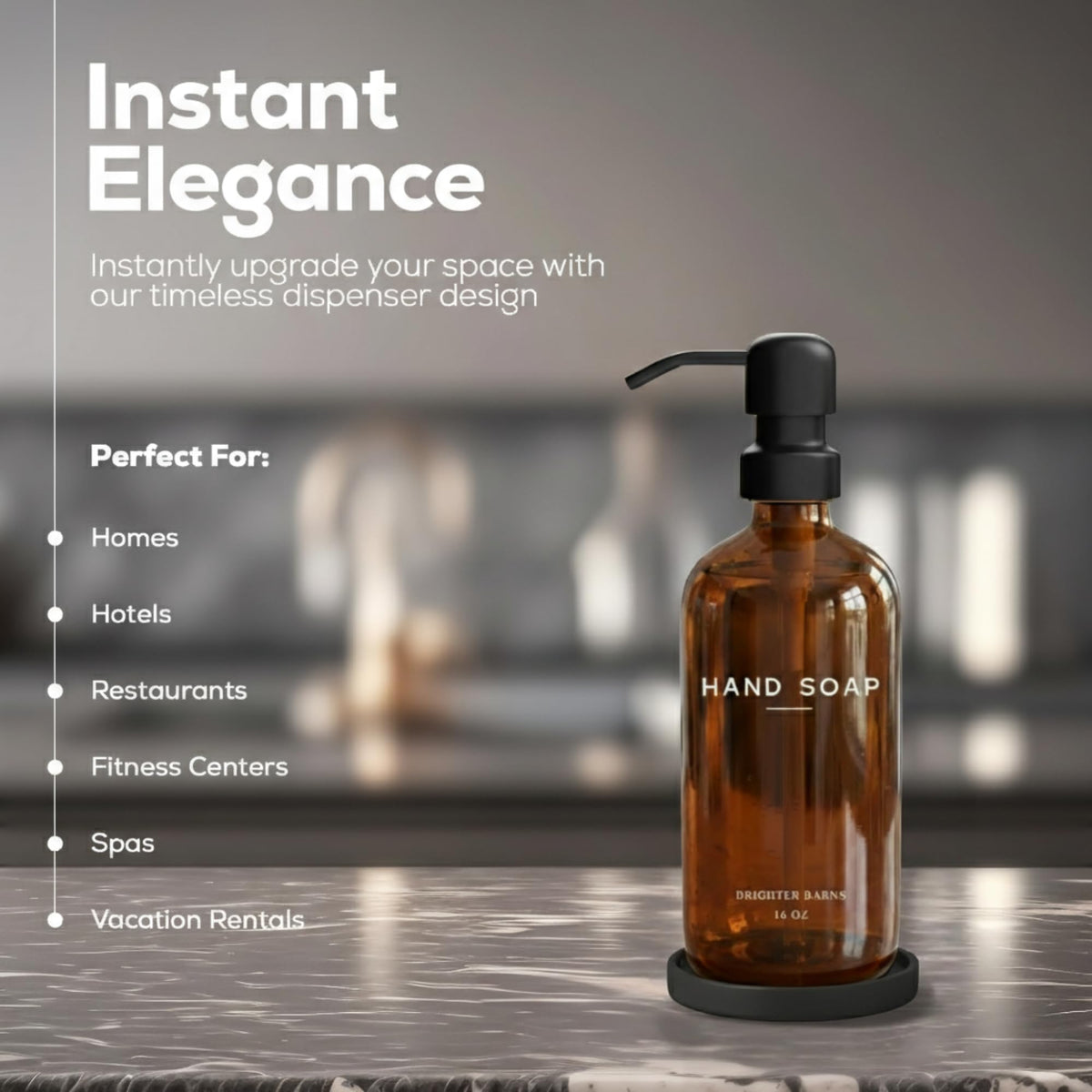 Brighter Barns stainless steel pump on amber bottle for lasting daily use