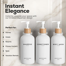 Brighter Barns white conditioner dispenser wall-mounted with 3-chamber design for organized shower storage.