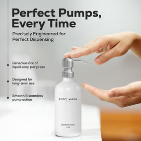 Brighter Barns white bottles arrangement highlights eco-friendly refillable design.