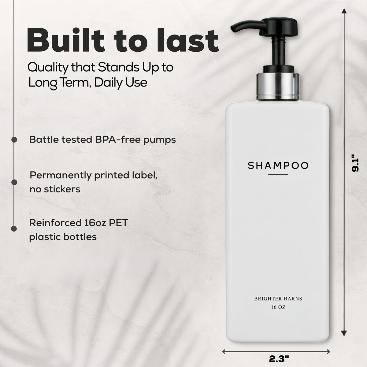 Brighter Barns white-silver shower décor demonstrates neutral bathroom coordination with durable bottles.