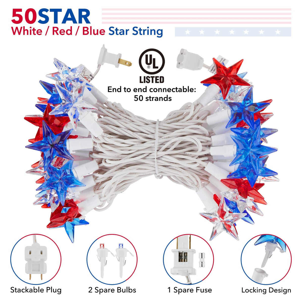 Brightown 17ft LED star string adds sparkling ambience for Independence Day