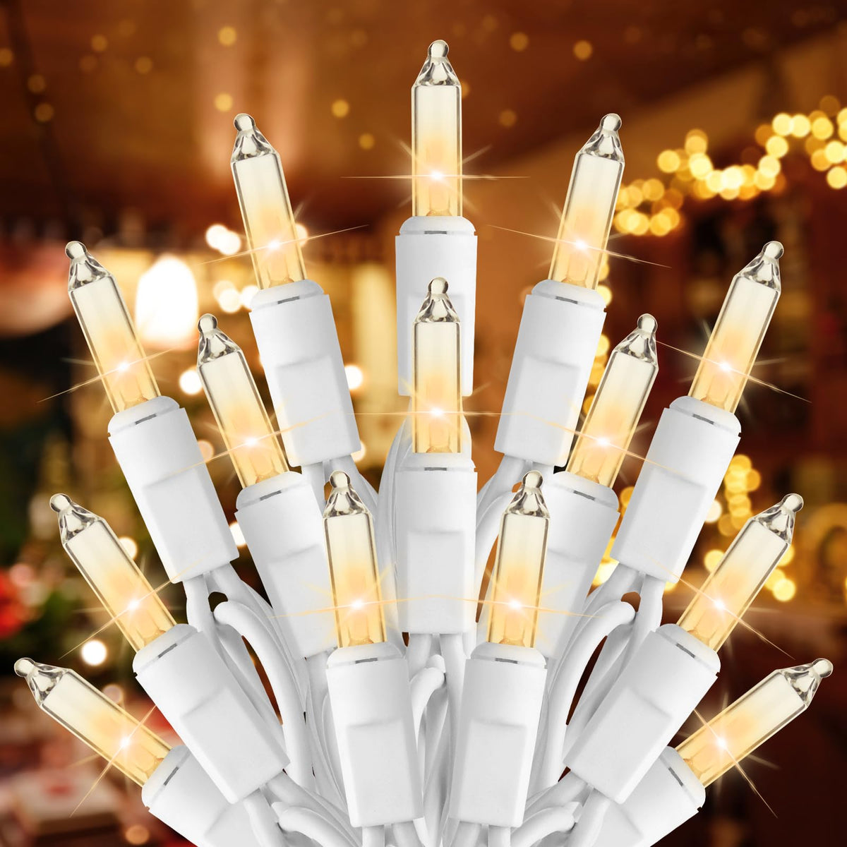 Brightown clear Christmas string lights on white wire for festive indoor and outdoor decor