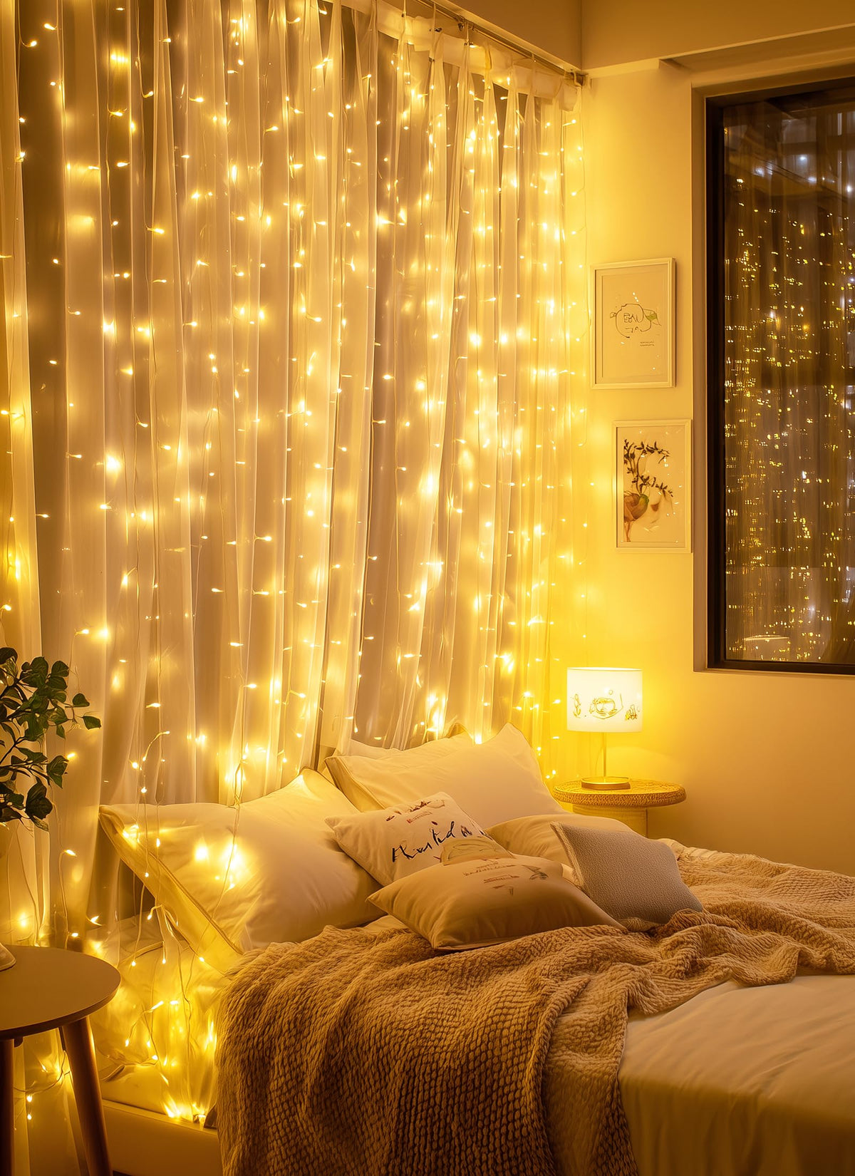 Brightown IP44 waterproof curtain lights suitable for covered outdoor spaces.