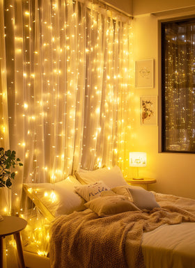 Brightown IP44 waterproof curtain lights suitable for covered outdoor spaces.