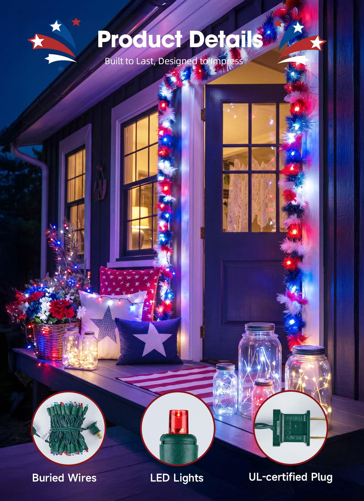 Brightown patriotic decor for patio parties and celebrations.