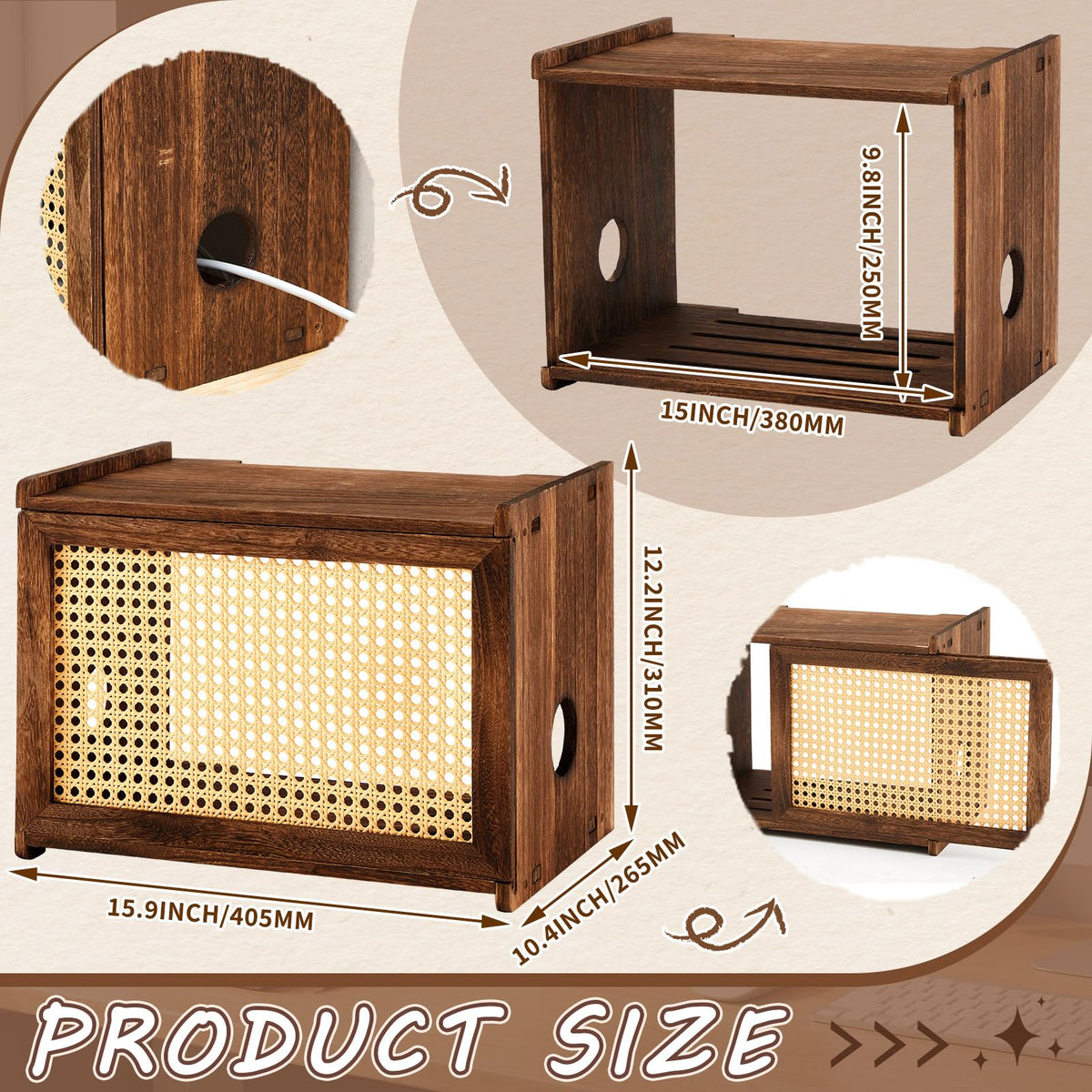 BrightRow router storage box features ventilation holes to keep devices cool.