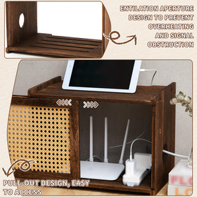 BrightRow synthetic rattan décor router hider blends rustic style with concealment.