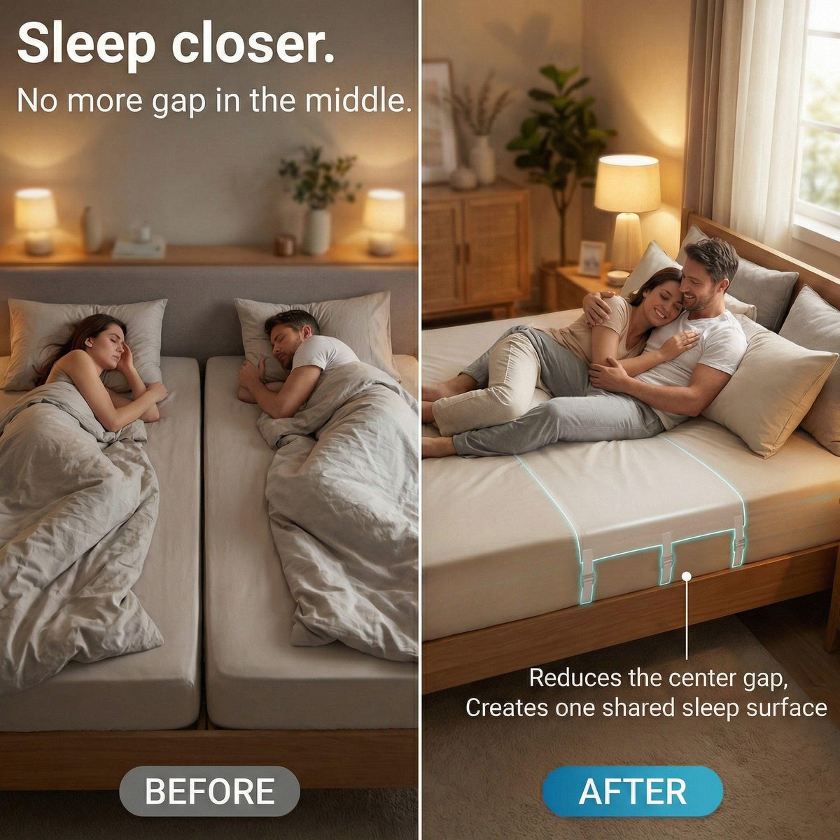 Briliantwerk bed bridge slip-free connection prevents mattress gap.