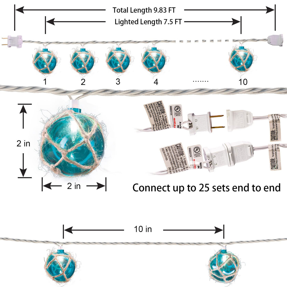 Box includes spare bulbs and fuses for Brillarlights string lights.
