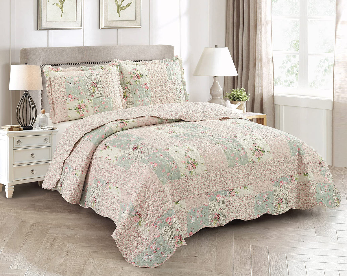 Brilliant Sunshine Rose and Sage Quilt top view with cozy all-season patchwork.