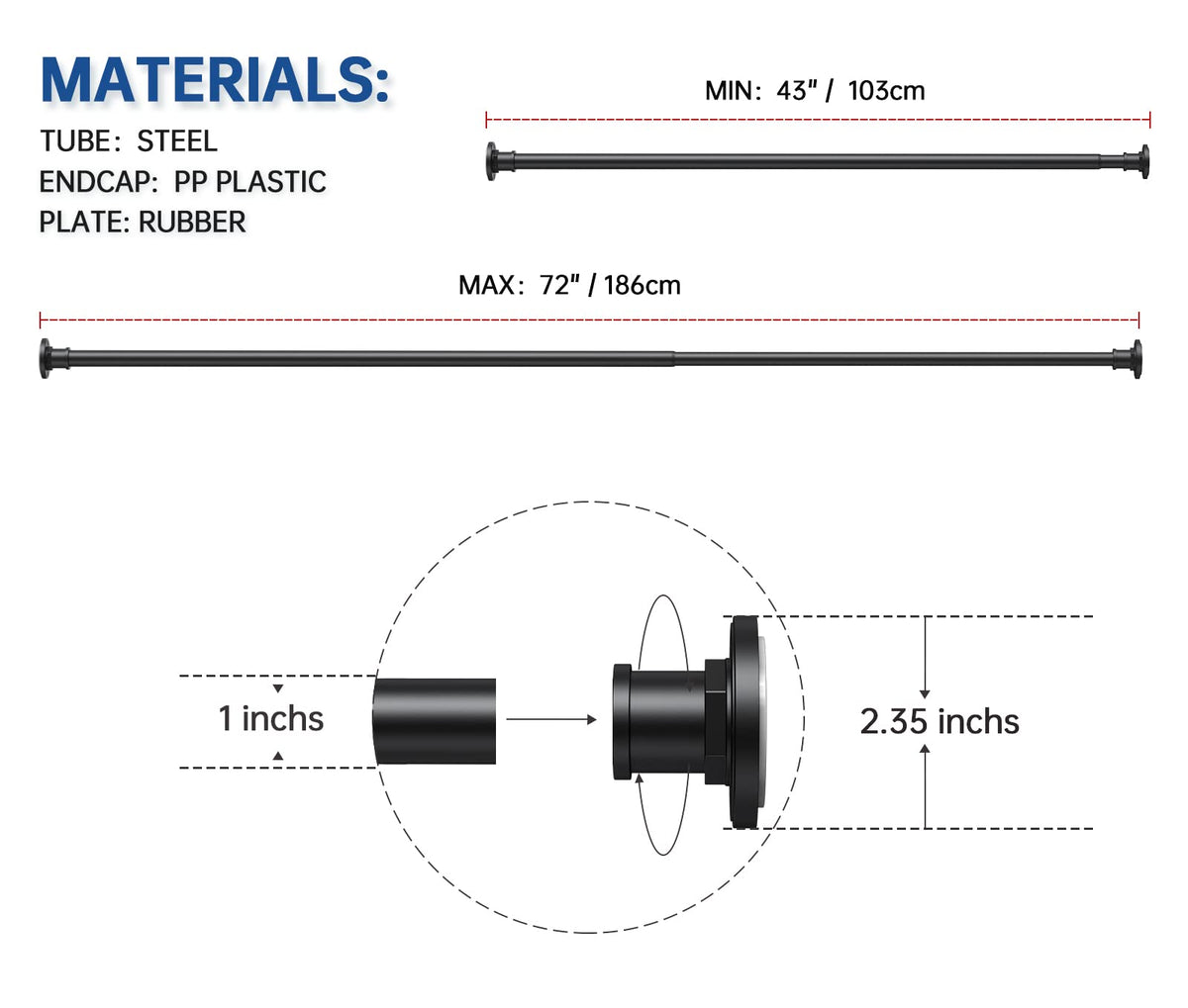 BRIOFOX adjustable 43-72 inches fits many spaces.