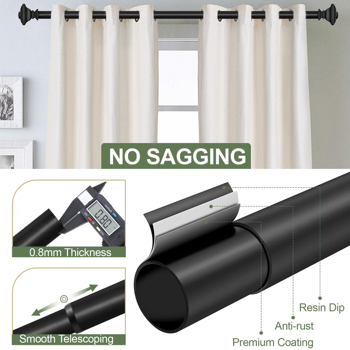 BRIOFOX adjustable brackets adapt to different curtain thicknesses for a precise fit.