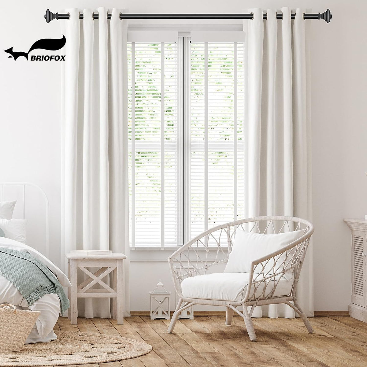 BRIOFOX black curtain rod with square finials offers timeless aesthetic and solid build.