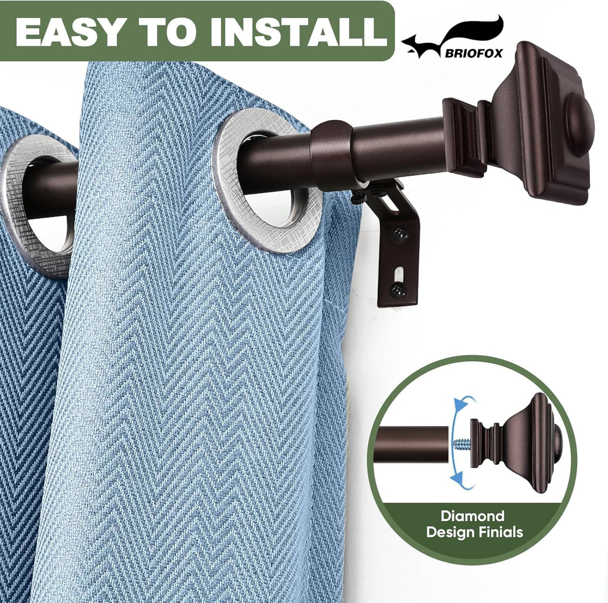 BRIOFOX bronze rod with square finials adds classic style and strong drapery support