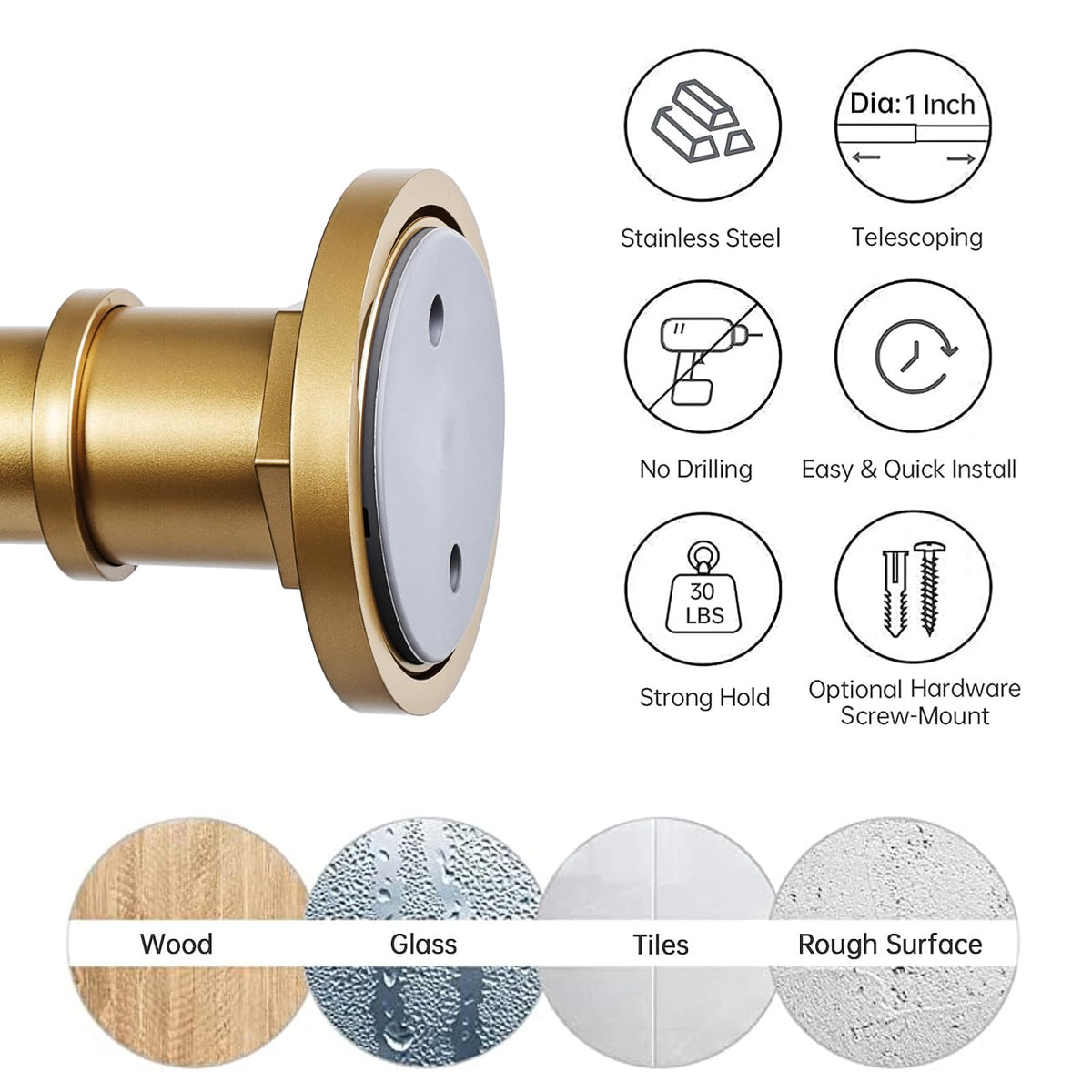 BRIOFOX durable 1 inch rod diameter supports thicker curtains.