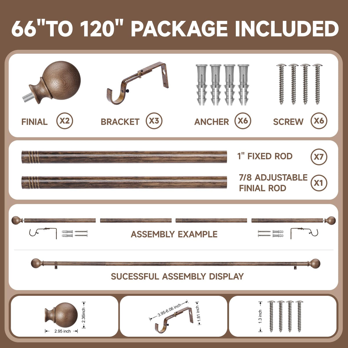 BRIOFOX iron curtain rod with brackets and screws for secure mounting
