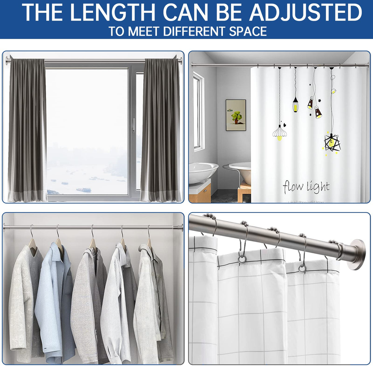 BRIOFOX satin nickel shower rod used for multiple applications like windows and closets