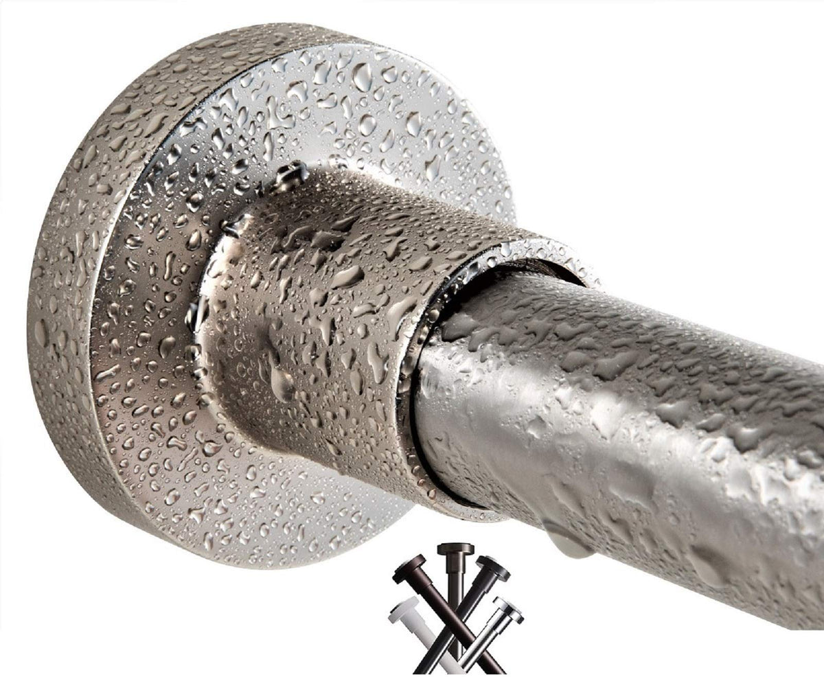 BRIOFOX tension rod in brushed nickel provides strong support for heavy curtains.