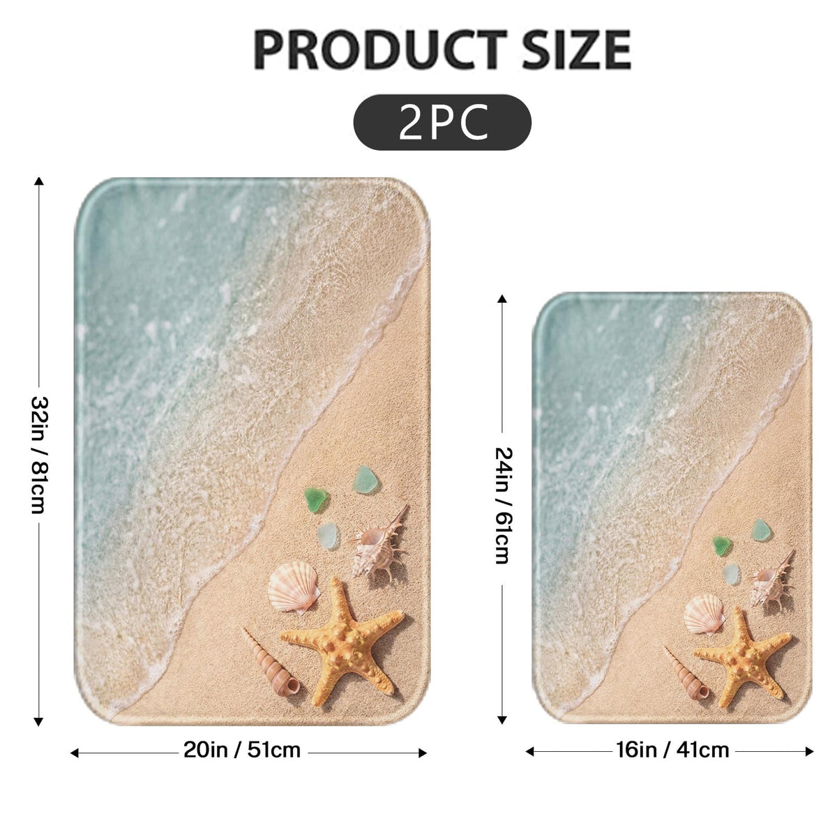 Britimes Beach Starfish Sea Shell Ocean rug 20x32 full view highlights generous coverage and plush feel.