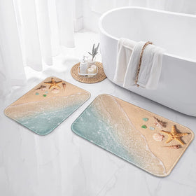 Britimes Beach Starfish Sea Shell Ocean rug bathroom scene demonstrates non-slip backing for safe footing.