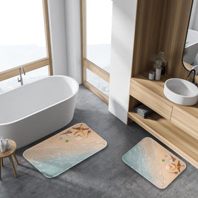 Britimes Beach Starfish Sea Shell Ocean rug care shot promotes machine-washable convenience.