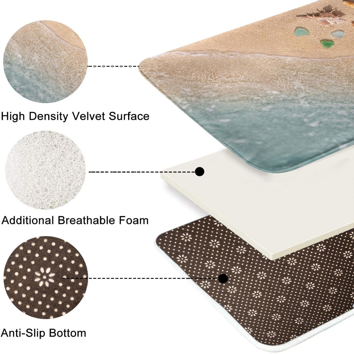 Britimes Beach Starfish Sea Shell Ocean rug in kitchen area showcases absorbent fibers for spills.