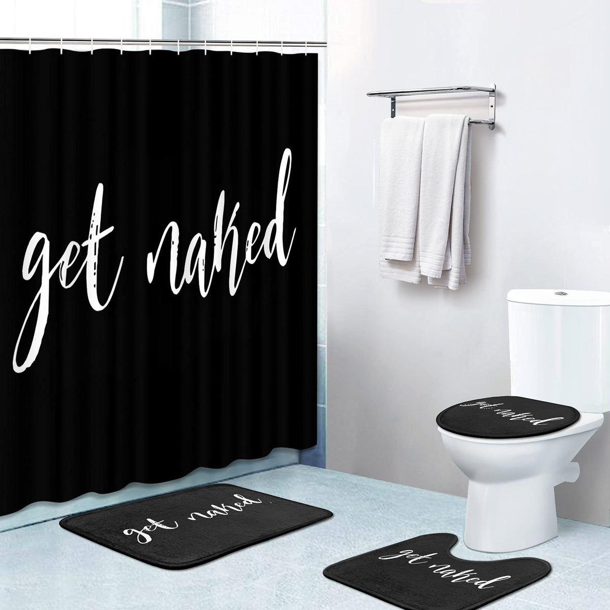 Britimes Get Naked Black shower curtain 72x72 protects against splashes and adds style.