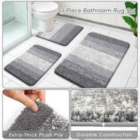 Britimes Grey Stripes contour rug with non-slip backing enhances bathroom safety.