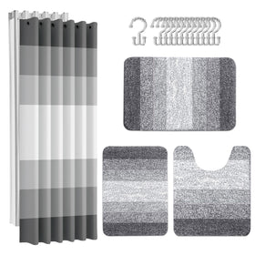 Britimes grey stripes shower curtain with waffle texture adds stylish durability to your bathroom.