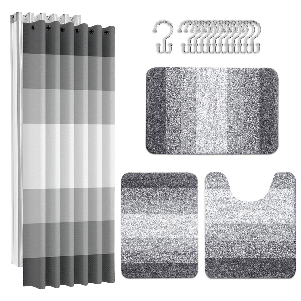Britimes grey stripes shower curtain with waffle texture adds stylish durability to your bathroom.