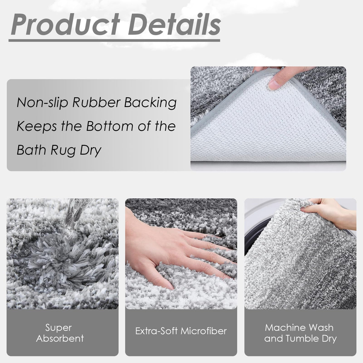Britimes Grey Stripes soft microfiber bath mat feels plush underfoot.