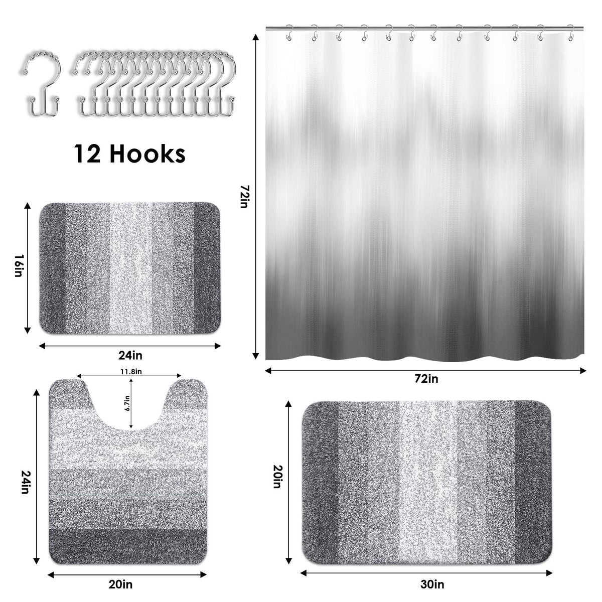 Britimes Grey Stripes stainless steel hooks organize your shower storage.